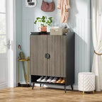 Meuble à chaussures Lantine avec portes, étagère à chaussures à 7 niveaux avec étagères réglables, organisateur de rangement à chaussures en bois pour entrée, placard, salon, gris