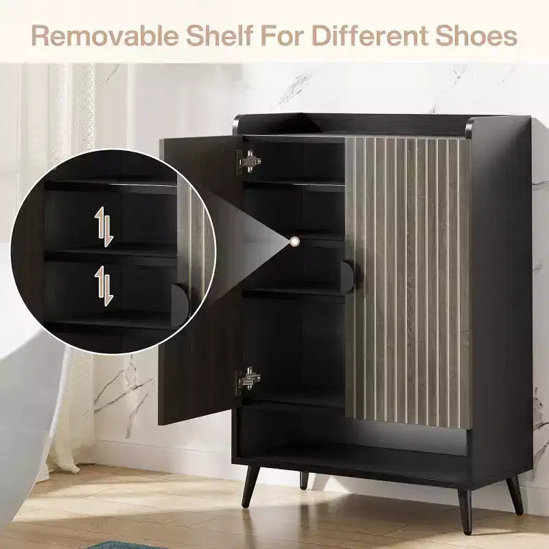 Meuble à chaussures Lantine avec portes, étagère à chaussures à 7 niveaux avec étagères réglables, organisateur de rangement à chaussures en bois pour entrée, placard, salon, gris