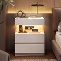 Smart LED Nightstand with App Control | 3 Drawers & U-Shape Shelf | USB/AC Charging Station | White Modern Bedside Table for Bedroom