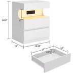 Table de chevet LED intelligente avec contrôle par application | 3 tiroirs et étagère en U | Station de charge USB/CA | Table de chevet moderne blanche pour chambre à coucher