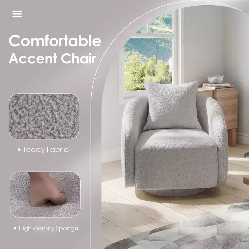 Chaise d'appoint pivotante TUYOHW, fauteuil club rotatif avec coussin de dossier, cadre en bois massif, chaise rembourrée en tissu teddy pour salon, chambre, bureau