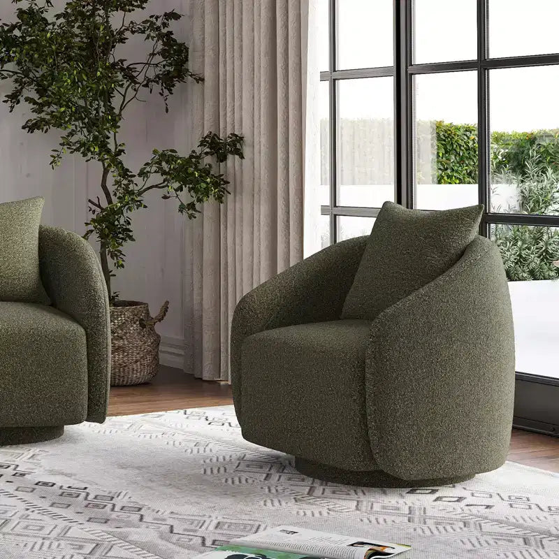 Chaise d'appoint pivotante TUYOHW, fauteuil club rotatif avec coussin de dossier, cadre en bois massif, chaise rembourrée en tissu teddy pour salon, chambre, bureau