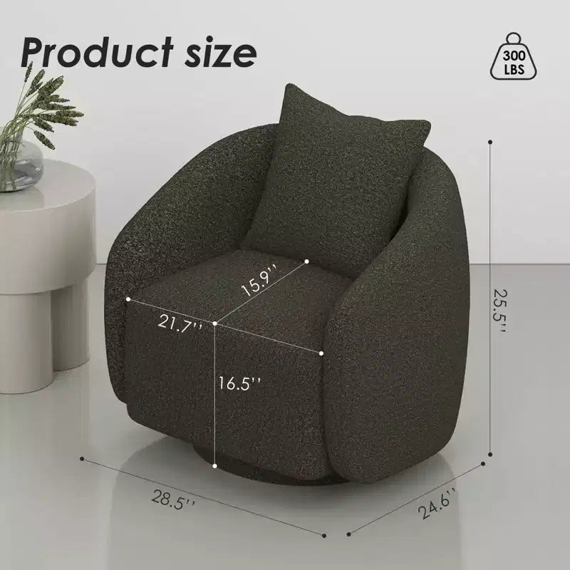 Chaise d'appoint pivotante TUYOHW, fauteuil club rotatif avec coussin de dossier, cadre en bois massif, chaise rembourrée en tissu teddy pour salon, chambre, bureau