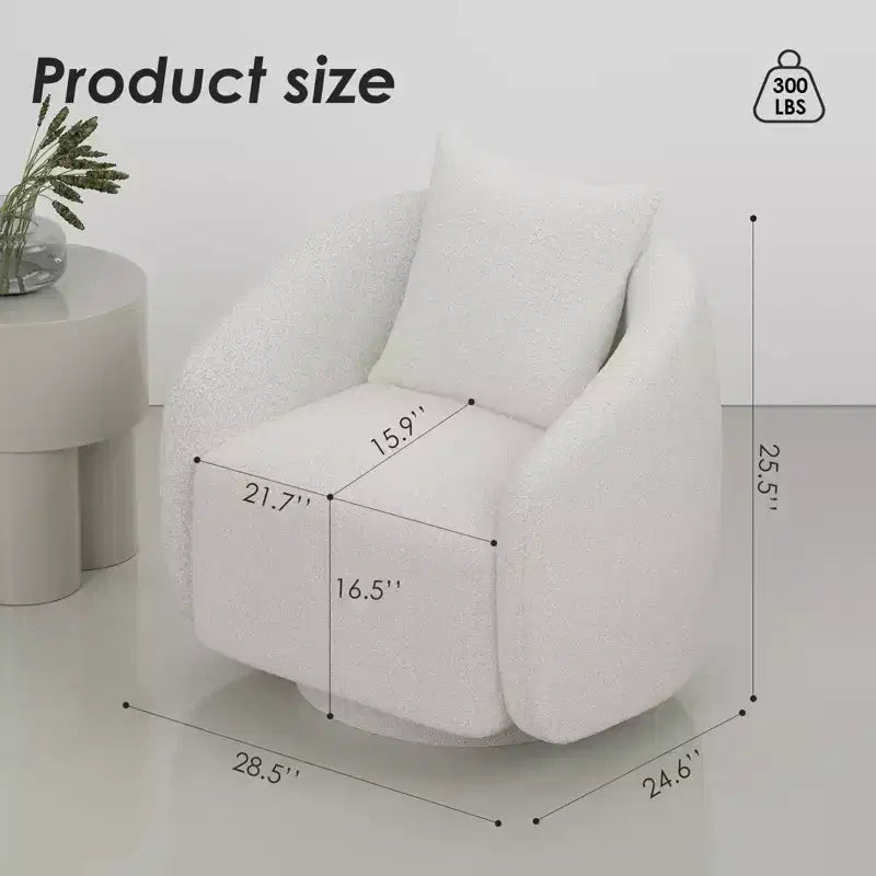 Chaise d'appoint pivotante TUYOHW, fauteuil club rotatif avec coussin de dossier, cadre en bois massif, chaise rembourrée en tissu teddy pour salon, chambre, bureau