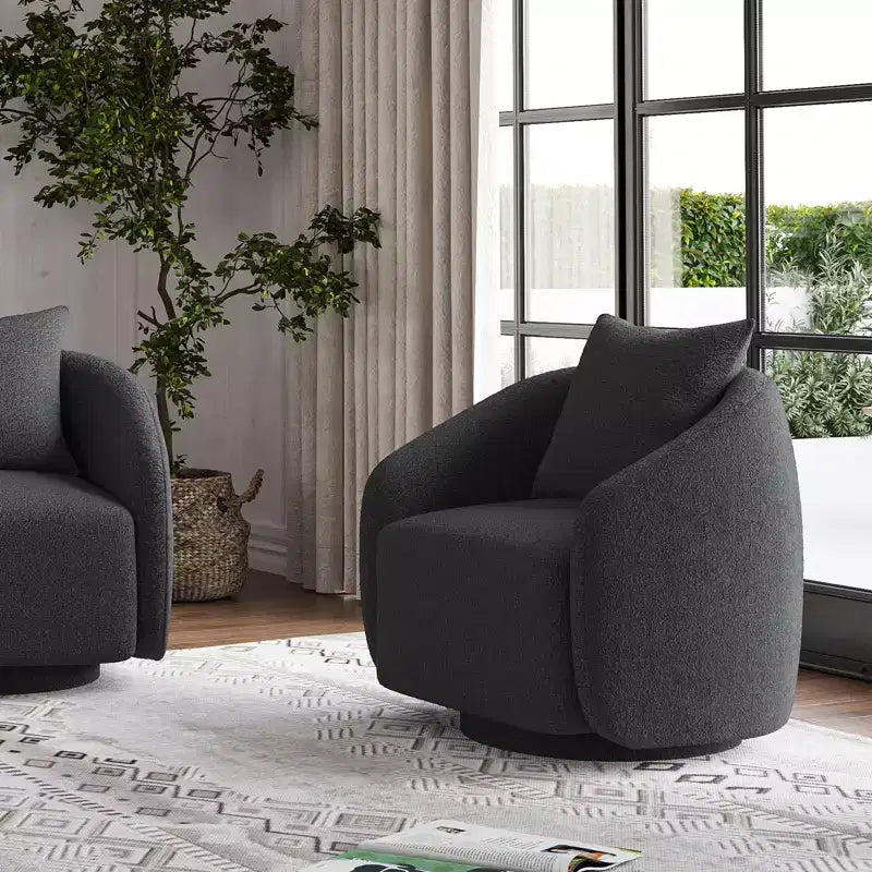 Chaise d'appoint pivotante TUYOHW, fauteuil club rotatif avec coussin de dossier, cadre en bois massif, chaise rembourrée en tissu teddy pour salon, chambre, bureau