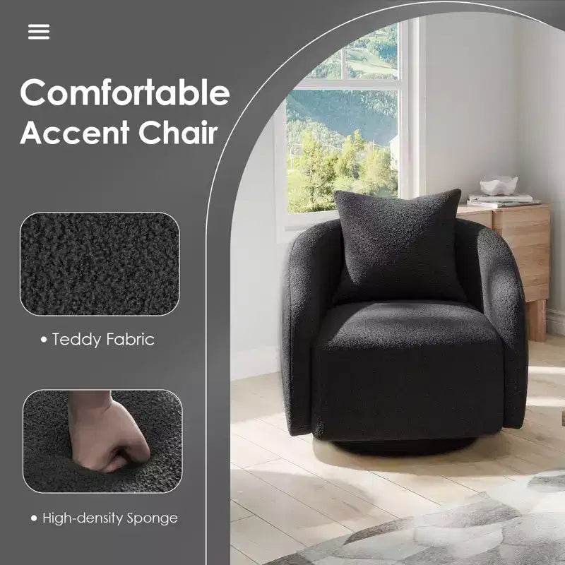Chaise d'appoint pivotante TUYOHW, fauteuil club rotatif avec coussin de dossier, cadre en bois massif, chaise rembourrée en tissu teddy pour salon, chambre, bureau