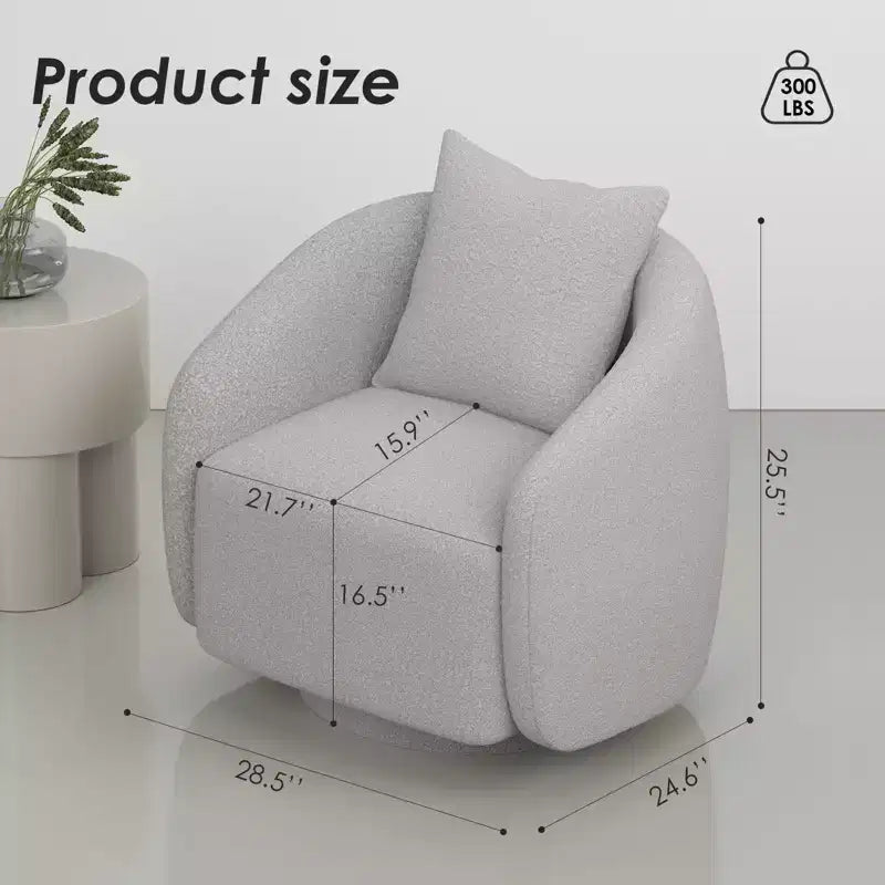 Chaise d'appoint pivotante TUYOHW, fauteuil club rotatif avec coussin de dossier, cadre en bois massif, chaise rembourrée en tissu teddy pour salon, chambre, bureau