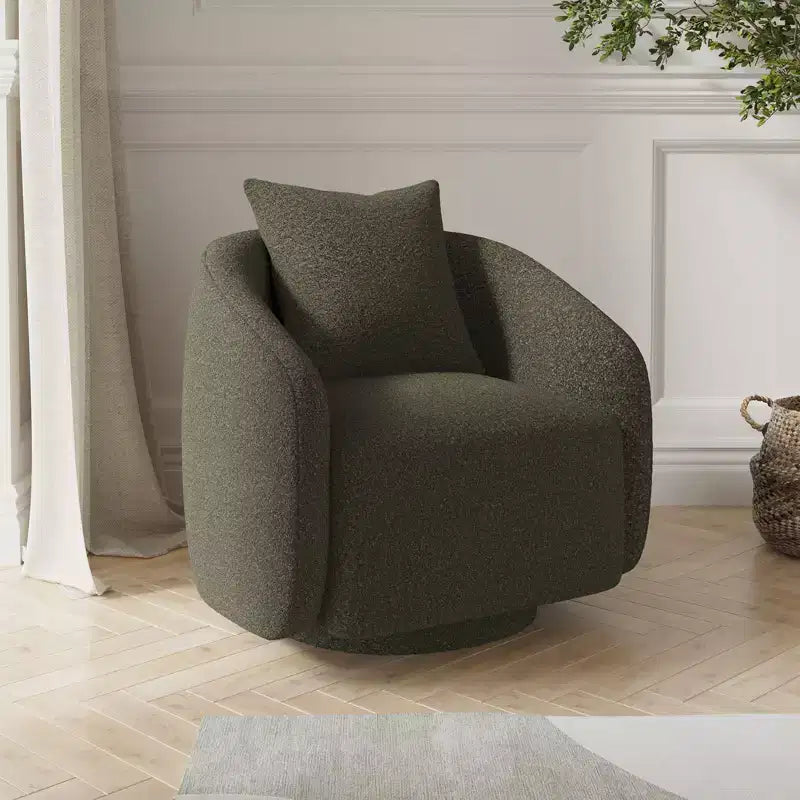 Chaise d'appoint pivotante TUYOHW, fauteuil club rotatif avec coussin de dossier, cadre en bois massif, chaise rembourrée en tissu teddy pour salon, chambre, bureau