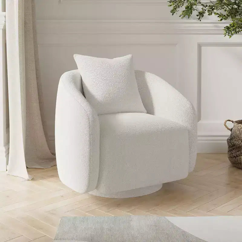 Chaise d'appoint pivotante TUYOHW, fauteuil club rotatif avec coussin de dossier, cadre en bois massif, chaise rembourrée en tissu teddy pour salon, chambre, bureau