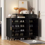 JVNOXK Meuble à chaussures élégant et raffiné, buffet de rangement couleur crème avec étagères réglables et pieds en bois massif, noir
