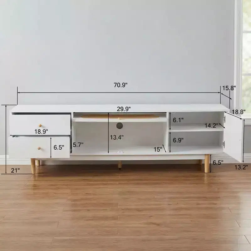 Meuble TV JVNOXK de 70 pouces pour téléviseurs de 80 pouces et moins, console TV minimaliste avec tiroirs, meuble multimédia pour salon et chambre à coucher