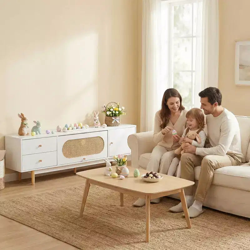 Meuble TV JVNOXK de 70 pouces pour téléviseurs de 80 pouces et moins, console TV minimaliste avec tiroirs, meuble multimédia pour salon et chambre à coucher