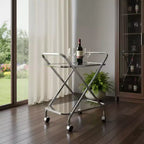 Chariot de bar roulant HomeRoots 26 en métal argenté et verre