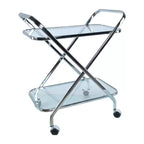 Chariot de bar roulant HomeRoots 26 en métal argenté et verre