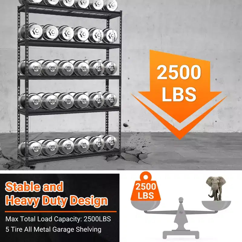 Étagère de rangement à 5 niveaux pour garage, étagère de rangement industrielle en métal, réglable, capacité de 1134 kg, fil d'acier, utilisation pour garage, sous-sol, entrepôt