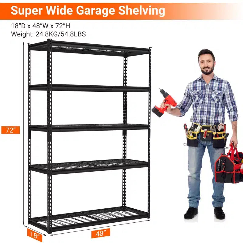 Étagère de rangement à 5 niveaux pour garage, étagère de rangement industrielle en métal, réglable, capacité de 1134 kg, fil d'acier, utilisation pour garage, sous-sol, entrepôt