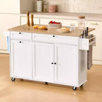 VIYET 35.5H Îlot de cuisine roulant avec tiroir, abattant et armoire de rangement, blanc