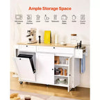 VIYET 35.5H Îlot de cuisine roulant avec tiroir, abattant et armoire de rangement, blanc