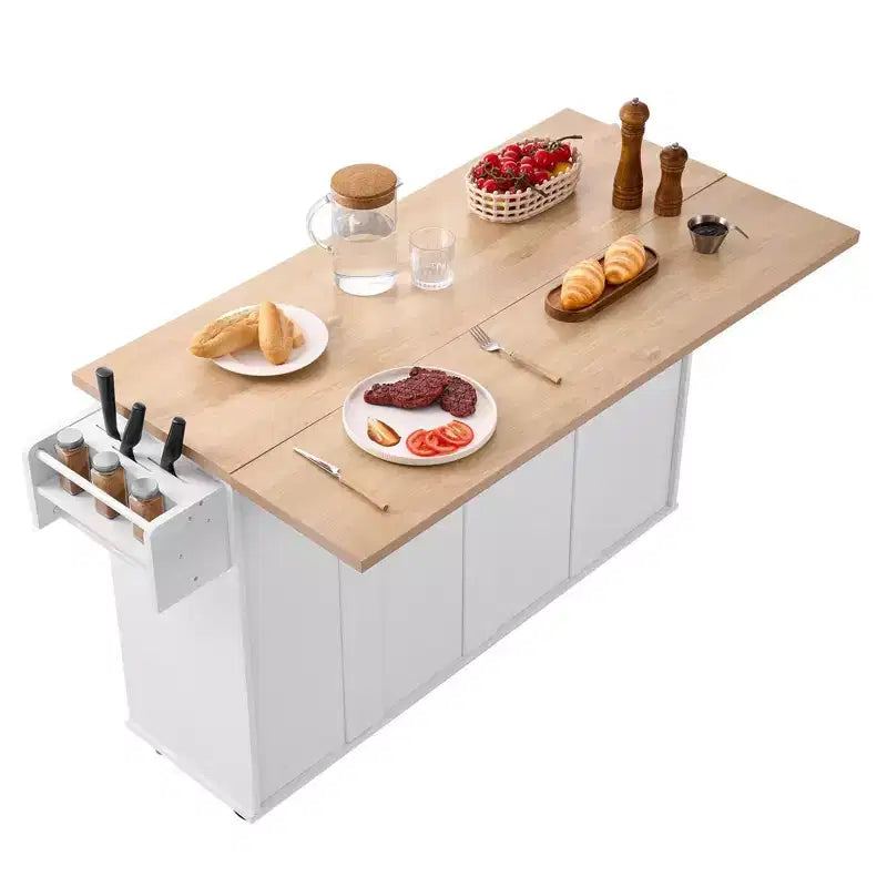 VIYET 35.5H Îlot de cuisine roulant avec tiroir, abattant et armoire de rangement, blanc