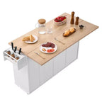 VIYET 35.5H Îlot de cuisine roulant avec tiroir, abattant et armoire de rangement, blanc