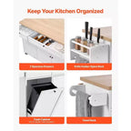 VIYET 35.5H Îlot de cuisine roulant avec tiroir, abattant et armoire de rangement, blanc
