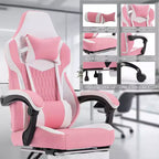 Chaise de jeu pivotante à 360° TUYOHW polyvalente, chaises de bureau réglables avec roulettes, dossier inclinable et repose-pieds, chaises de jeu vidéo ergonomiques, 136 kg max.