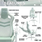 TUYOHW Chaise de jeu pivotante de 136 kg avec hauteur réglable, oreiller lombaire et appui-tête, roulettes, fauteuil de bureau ergonomique pour le bureau et la maison