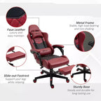 TUYOHW Chaise de Bureau Gaming Pivotante à 360°, avec Dossier Inclinable, Hauteur d'Assise et Repose-Pieds Réglables, Chaise de Bureau Ergonomique pour Jeux Vidéo 17-21, Rouge