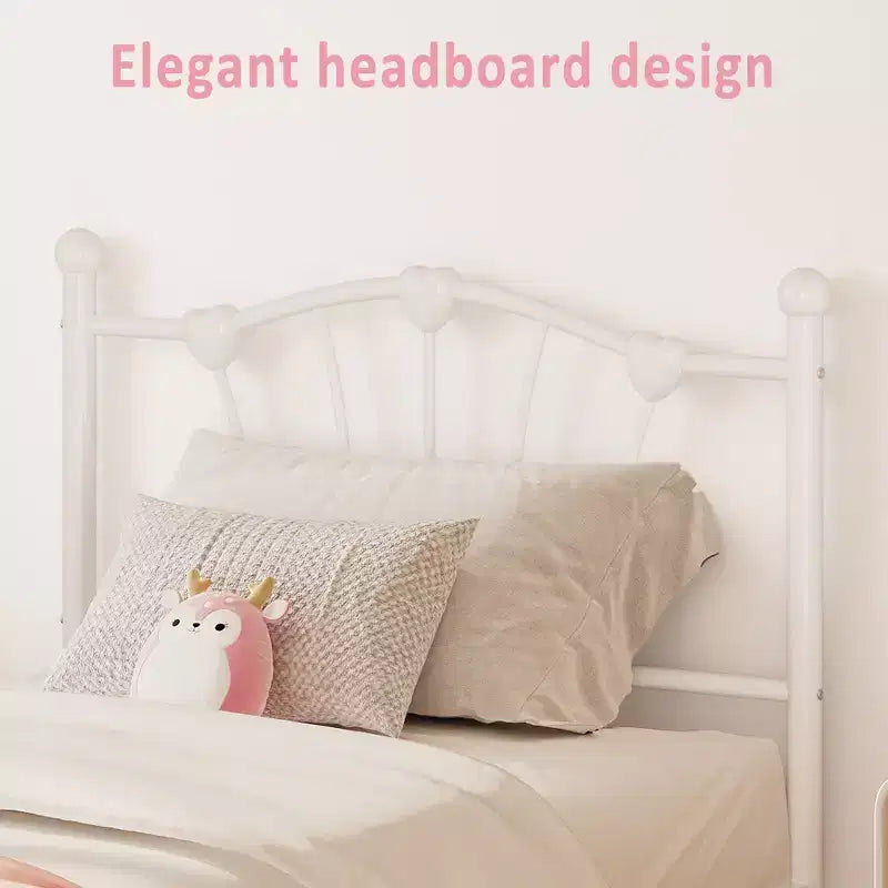 Cadre de lit Twin XL en métal en forme de cœur, plateforme rose avec tête et pied de lit, lattes robustes, rangement sous le lit, sommier tapissier non requis