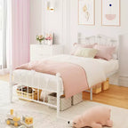 Cadre de lit Twin XL en métal en forme de cœur, plateforme rose avec tête et pied de lit, lattes robustes, rangement sous le lit, sommier tapissier non requis