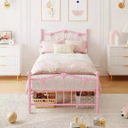 Cadre de lit Twin XL en métal en forme de cœur, plateforme rose avec tête et pied de lit, lattes robustes, rangement sous le lit, sommier tapissier non requis