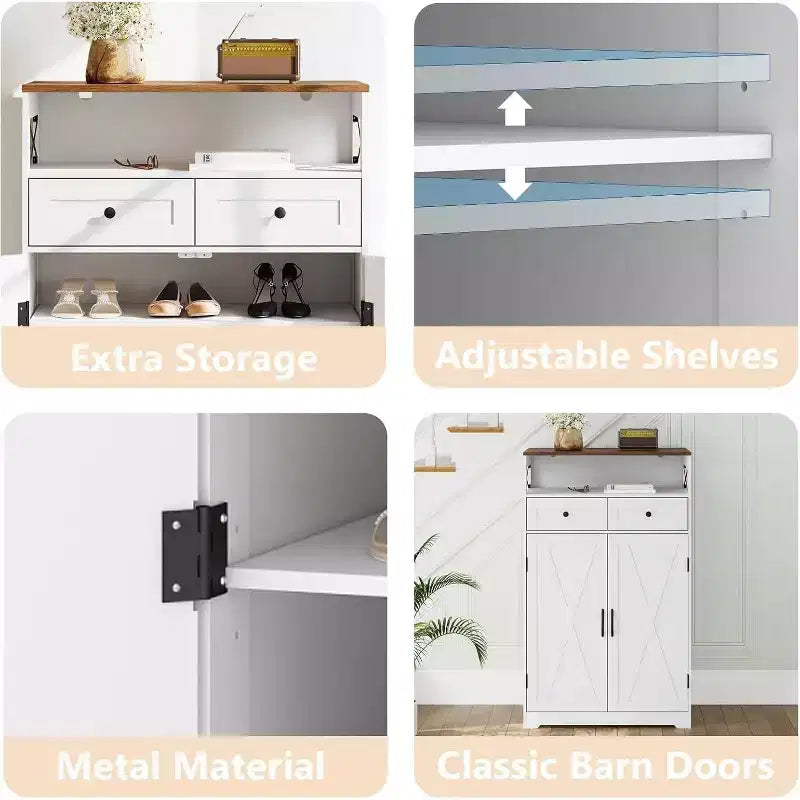 Meuble à chaussures 2 tiroirs avec portes, étagères réglables, rangement polyvalent pour entrée, penderie, salon, couloir