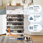 Meuble à chaussures 2 tiroirs avec portes, étagères réglables, rangement polyvalent pour entrée, penderie, salon, couloir
