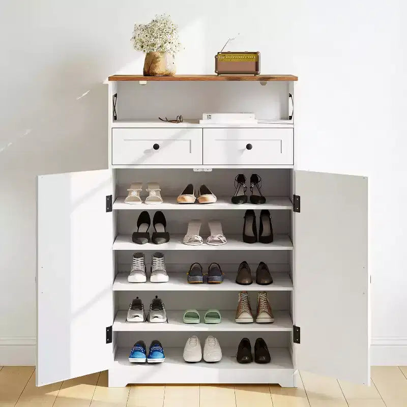Meuble à chaussures 2 tiroirs avec portes, étagères réglables, rangement polyvalent pour entrée, penderie, salon, couloir