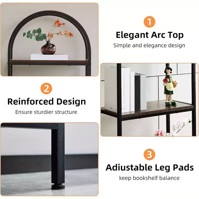 Étagère arquée à 4/5 niveaux – Unité de rangement industrielle à étagères ouvertes avec cadre métallique robuste, présentoir autonome pour la décoration du salon ou de la chambre.