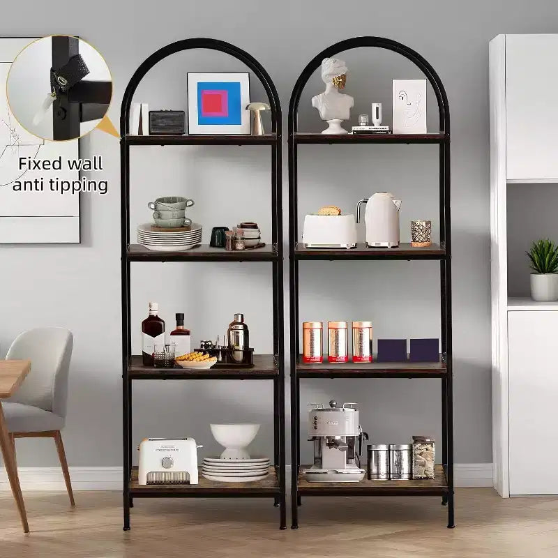 Étagère arquée à 4/5 niveaux – Unité de rangement industrielle à étagères ouvertes avec cadre métallique robuste, présentoir autonome pour la décoration du salon ou de la chambre.