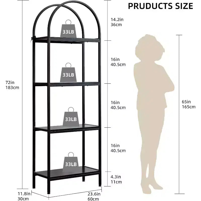 Étagère arquée à 4/5 niveaux – Unité de rangement industrielle à étagères ouvertes avec cadre métallique robuste, présentoir autonome pour la décoration du salon ou de la chambre.