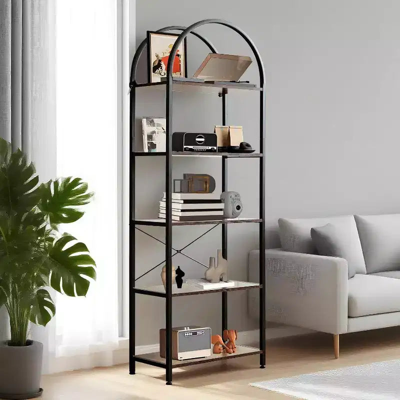 Étagère arquée à 4/5 niveaux – Unité de rangement industrielle à étagères ouvertes avec cadre métallique robuste, présentoir autonome pour la décoration du salon ou de la chambre.