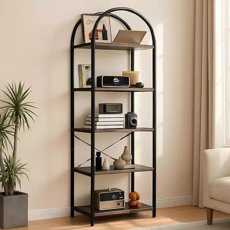 Étagère arquée à 4/5 niveaux – Unité de rangement industrielle à étagères ouvertes avec cadre métallique robuste, présentoir autonome pour la décoration du salon ou de la chambre.