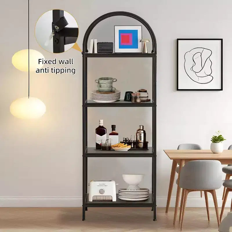 Étagère arquée à 4/5 niveaux – Unité de rangement industrielle à étagères ouvertes avec cadre métallique robuste, présentoir autonome pour la décoration du salon ou de la chambre.
