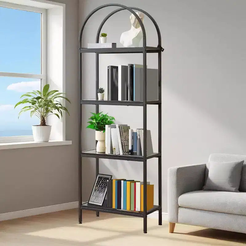 Arched Bookcase 4/5-Tier - Industrial Open Shelf Storage Unit with Sturdy Metal Frame, Freestanding Display Rack for Living Room, Bedroom Decor