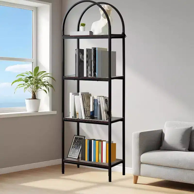 Étagère arquée à 4/5 niveaux – Unité de rangement industrielle à étagères ouvertes avec cadre métallique robuste, présentoir autonome pour la décoration du salon ou de la chambre.