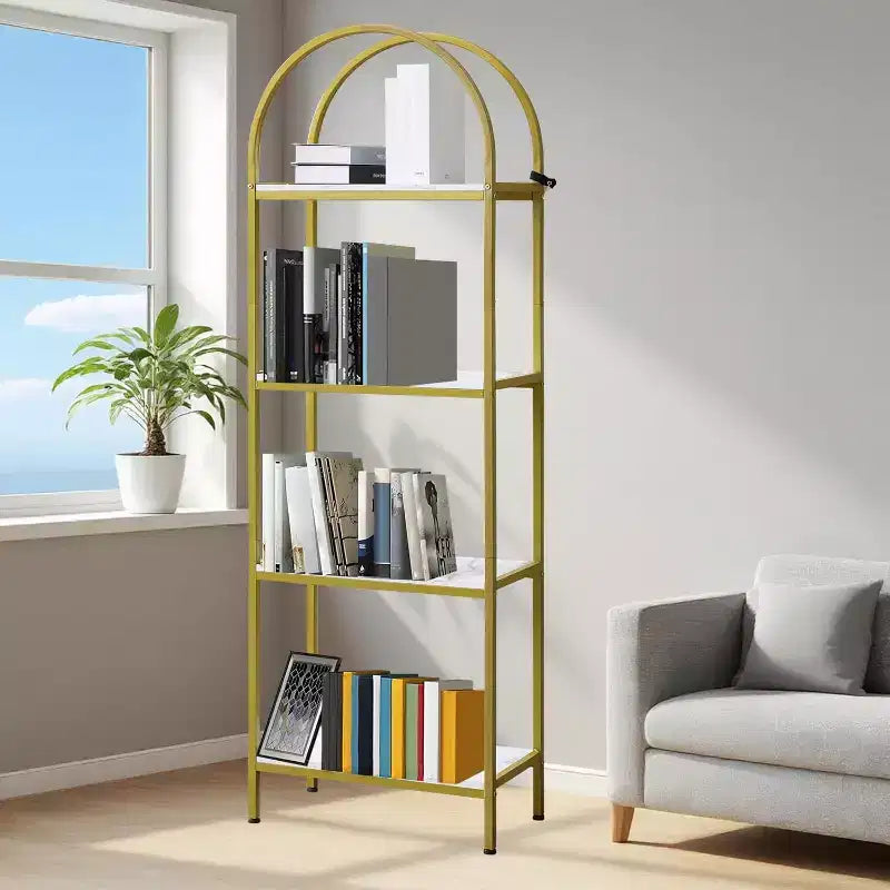 Étagère arquée à 4/5 niveaux – Unité de rangement industrielle à étagères ouvertes avec cadre métallique robuste, présentoir autonome pour la décoration du salon ou de la chambre.