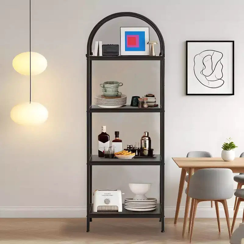 Étagère arquée à 4/5 niveaux – Unité de rangement industrielle à étagères ouvertes avec cadre métallique robuste, présentoir autonome pour la décoration du salon ou de la chambre.