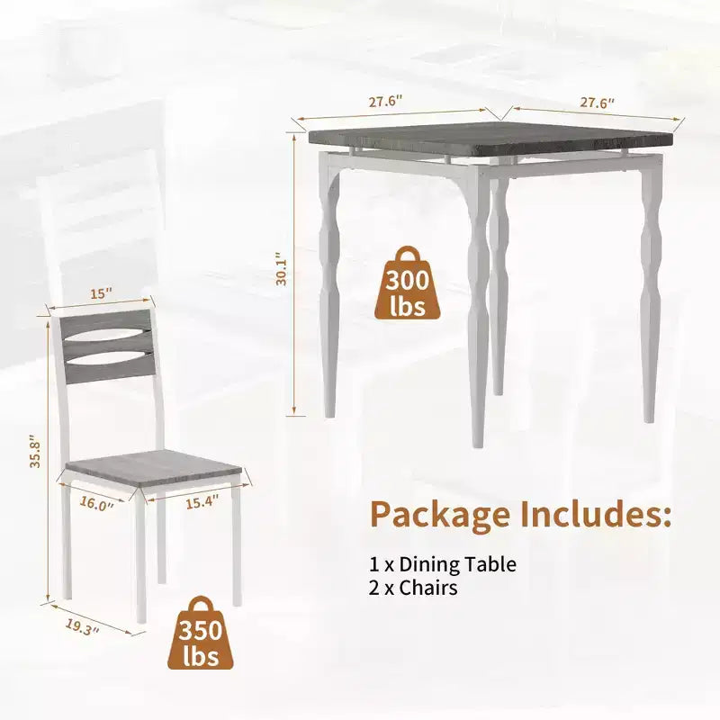 Ensemble de table à manger COZONY pour 2 – Ensemble de 3 pièces table et chaises avec pieds en métal spiralés, design peu encombrant pour petites cuisines et appartements