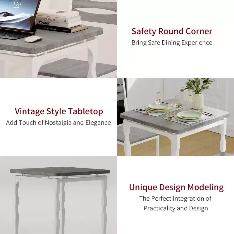 Ensemble de table à manger COZONY pour 2 – Ensemble de 3 pièces table et chaises avec pieds en métal spiralés, design peu encombrant pour petites cuisines et appartements