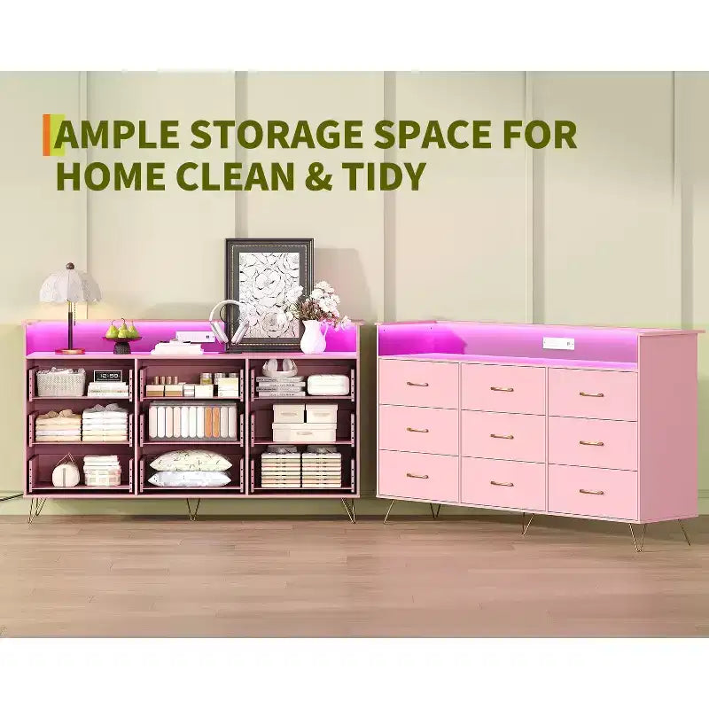 Commode à 9 tiroirs COZONY, Grande commode en bois pour chambre, dressing, salon, Organiseur de rangement moderne sans poignées