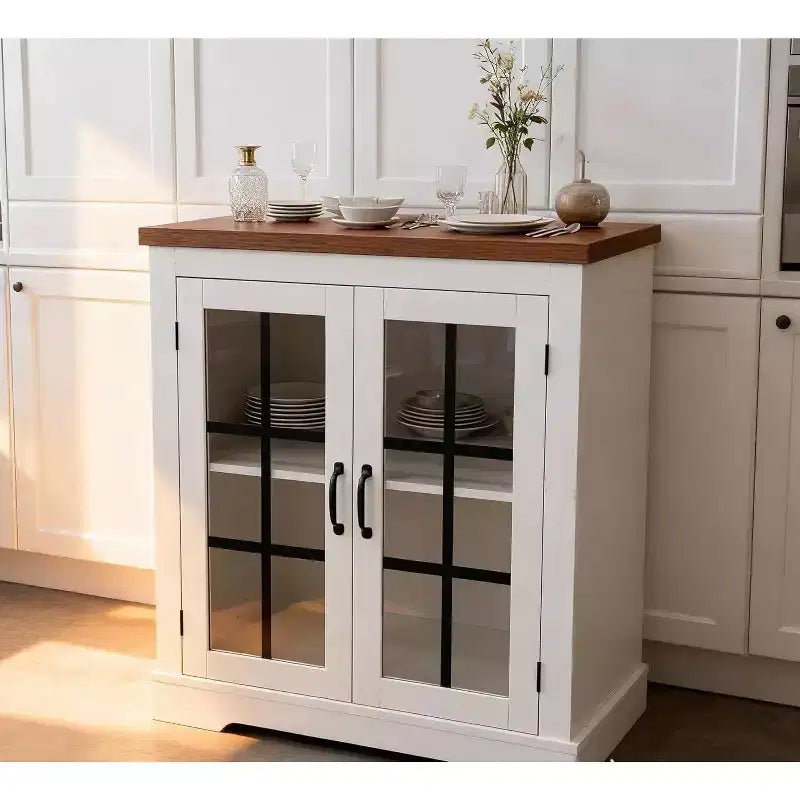 Buffet de cuisine Acekool avec portes vitrées, prise de courant intégrée, pour garde-manger