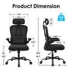 Chaise de bureau ergonomique en maille TUYOHW avec support lombaire réglable, appui-tête et accoudoirs relevables, chaise de bureau à domicile pour l'étude, salle de jeux