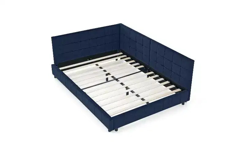 Lit de repos complet en velours de style Mid-Century TUYOHW, cadre de canapé-lit rembourré avec structure de lit plateforme en bois d'eucalyptus, lit capitonné avec têtes de lit